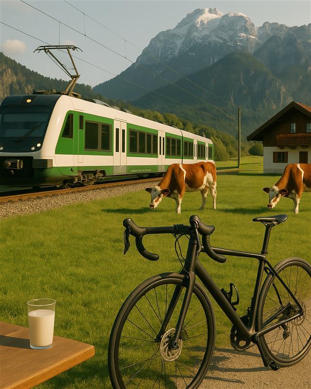 Nachhaltigkeit im Urlaub in einem Bild – regionale Lebensmittel, nachhaltige Fortbewegung und ressourcenschonende Aktivitäten