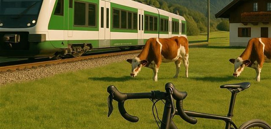 Nachhaltigkeit im Urlaub in einem Bild – regionale Lebensmittel, nachhaltige Fortbewegung und ressourcenschonende Aktivitäten