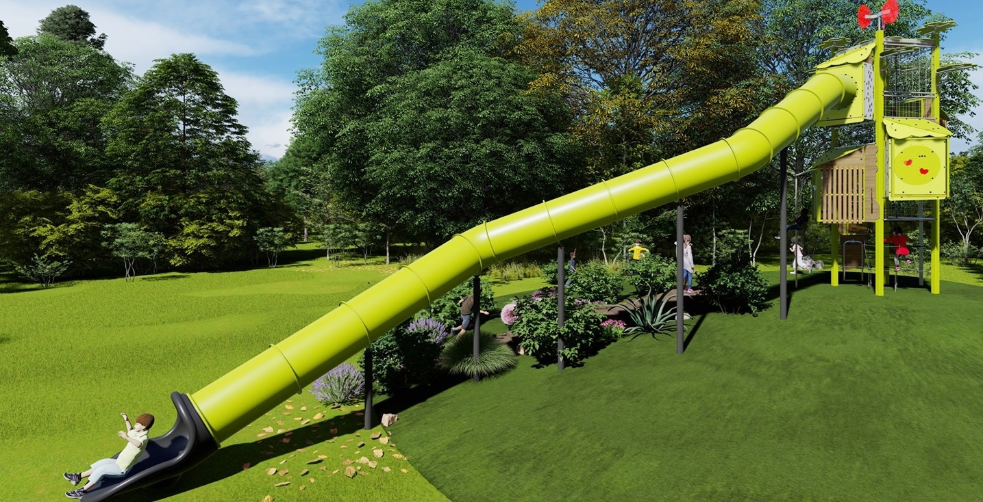 Visualisierung Spielturm mit Röhrenrutsche