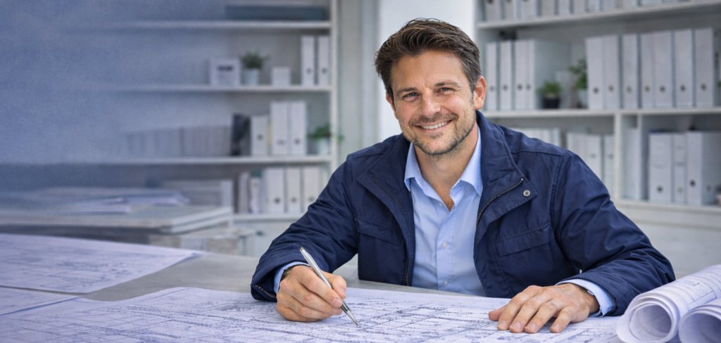 Foto eines Bauingenieurs (KI-generiert)
