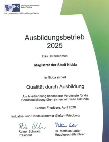 Urkunde Ausbildungsbetrieb